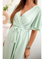 Šaty s vrstveným výstrihom tmavá mentolová