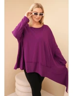 Dámske Plus veľkosť bavlnená tunika s asymetrickým lemom tmavo fialová