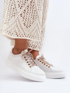 Skórzane Damskie Buty Sportowe CheBello 4362 Białe