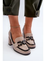 Półbuty Damskie Na Słupku Lakierowane Beżowe D&A MR38-973