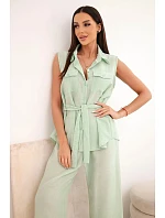 Dámska súprava s blúzkou a širokými nohavicami mentolová