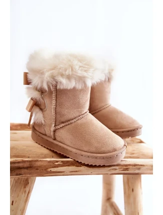Dětské Teplé Sněhule Semišové s Mašlemi Světle béžove Funky Dětské Teplé Sněhule Semišové s Mašlemi Světle béžove Funky