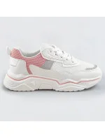 Bielo-ružové dámske sneakersy s brokátovými vsadkami (LU-2)