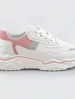 Bielo-ružové dámske sneakersy s brokátovými vsadkami (LU-2)