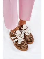 Niskie Sneakersy Damskie Z Koronką Panterka Brązowe Zielle