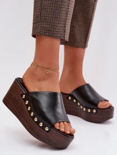 Dámské sandály na platformě a platformě se zlatými sponami Černé Farinelle