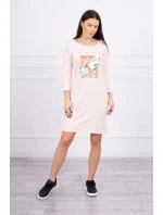 Šaty s 3D grafikou Bird powder pink