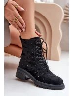 Zdobione Botki Workery Damskie Ocieplane D&A MR880-017 Czarne