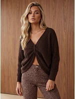 Dámsky oversize sveter so zberaným predným dielom, čokoládová farba, FashionStreet MY2646 Dámsky oversize sveter so zberaným predným dielom, čokoládová farba, FashionStreet MY2646