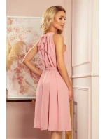 ALIZEE - dámske šifónové šaty v púdrovo ružovej farbe so zaväzovaním 350-2