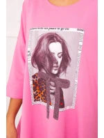 Šaty s potlačou a rozšírenou spodnou časťou ružovej