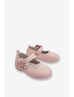 Dziecięce Skórzane Balerinki Z Kwiatem Różowe Cobi