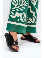 Płaskie Sandały Z Ozdobą Czarne Haliones