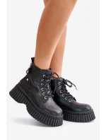 Ocieplane Skórzane Botki Trapery Na Masywnej Podeszwie GOE OO2N4126 Czarne