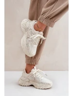 Sneakersy Damskie Z Przetarciami Na Platformie Beżowe Seladwen