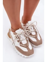 Skórzane Półbuty Sneakersy Damskie Artiker 56C1738 Beżowo-Złote