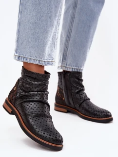 Kožené kotníkové boty s perforovaným vzorem Maciejka 05922-01 Černé