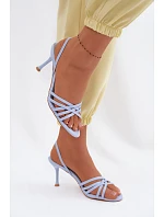 Dámské sandály na podpatku s pásky Modré Velivelle