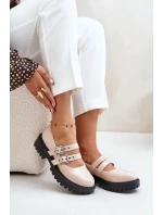 Dámske lakované topánky S Strappy Beige Terione Half Boots