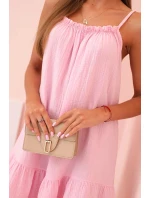 Dámske mušelínové šaty s ramienkami a volánom candy pink