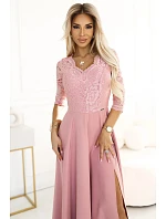 Dámske dlhé čipkované šaty 309-13 AMBER powder pink - Numoco Dámske dlhé čipkované šaty 309-13 AMBER powder pink - Numoco