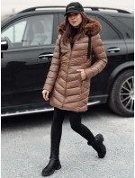 Dámska prešívaná zimná bunda s kapucňou CRYSTAL svetlohnedá FashionStreet TY4774