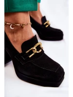 Zamszowe Czółenka Z Ozdobnym Łańcuchem Laura Messi 2444 Czarne