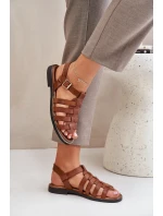 Skórzane Sandały Na Płaskim Obcasie Zazoo 3686 Camel