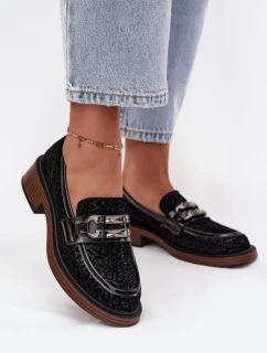 Zamszowe Mokasyny Damskie Z Ozdobą D&A MR52-176 Czarne