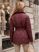 Dámsky kabát na prechodné obdobie s opaskom, bordová farba, FashionStreet TY5806 Dámsky kabát na prechodné obdobie s opaskom, bordová farba, FashionStreet TY5806