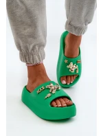 Klapki Damskie Lekkie Piankowe Z Ozdobami Zielone Orchia