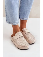 Klapki Damskie Zdobione Cyrkoniami Na Platformie Beżowe Deorani