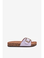 Klapki Damskie Z Klamrą Na Korkowej Platformie Liliowe Zavira