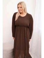 Dámske Plus veľkosť dlhý rukáv skladaný viskózové sukne Brown Dámske Plus veľkosť dlhý rukáv skladaný viskózové sukne Brown