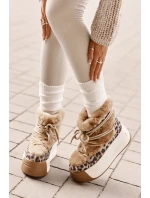 Skórzane Śniegowce Damskie Na Grubej Podeszwie Z Futerkiem Panterka Big Star OO274A208 Brązowe