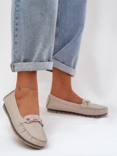 Płaskie Skórzane Mokasyny Z Ozdobą S.Barski LR51-547 Beżowe