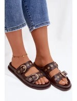 Dámské pantofle se zlatými přezkami ekologická kůže čokoládové Bellarya