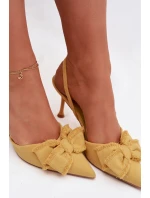 Dámské sandály na podpatku s mašlí Žluté Hestia