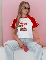 Dámske bavlnené tričko s 3D efektom CEKINKA, červené, FashionStreet RY2866 Dámske bavlnené tričko s 3D efektom CEKINKA, červené, FashionStreet RY2866