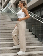 Dámske džínsy s vysokým pásom a opaskom svetlej béžovej farby FashionStreet UY2919