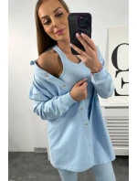 3-dielna súprava mikiny, topu a legínsov modrá