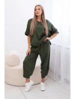 Súprava bavlnená blúzka + nohavice svetlá khaki