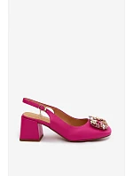 Kožené lodičky na podpätku s kryštálmi a kvetmi Artiker 58C0662 Fuchsia