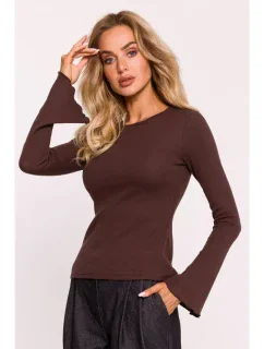 M806 Rebrovaný top s dlhými rukávmi - hnedý