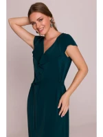 S411 Šaty bez rukávov s volánovým výstrihom - zelené