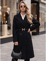Elegantný čierny dámsky dvojradový kabát s opaskom FashionStreet NY0791 Elegantný čierny dámsky dvojradový kabát s opaskom FashionStreet NY0791