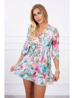 Kvetinové šaty s viazaním v páse ecru