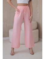 Viskózové nohavice so širokými nohavicami svetlo púdrovo ružovej farby
