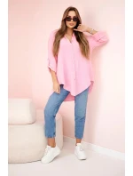 Bavlnené mušelínové oversize tričko candy pink Bavlnené mušelínové oversize tričko candy pink