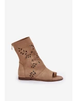 Zazoo 3437 Damskie Zamszowe Sandały Z Cholewką Na Zamek Beżowe